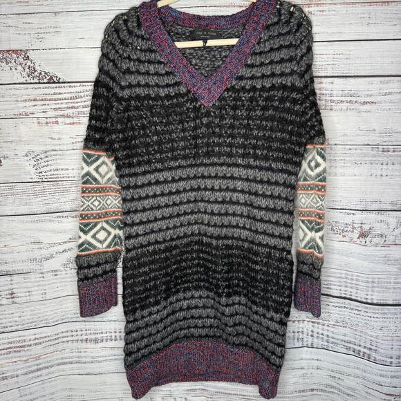 Rag & Bone Wool Alpaca Blend Sweater Dress XS Fair Isle Knit Long Sleeve - Picture 2 of 5